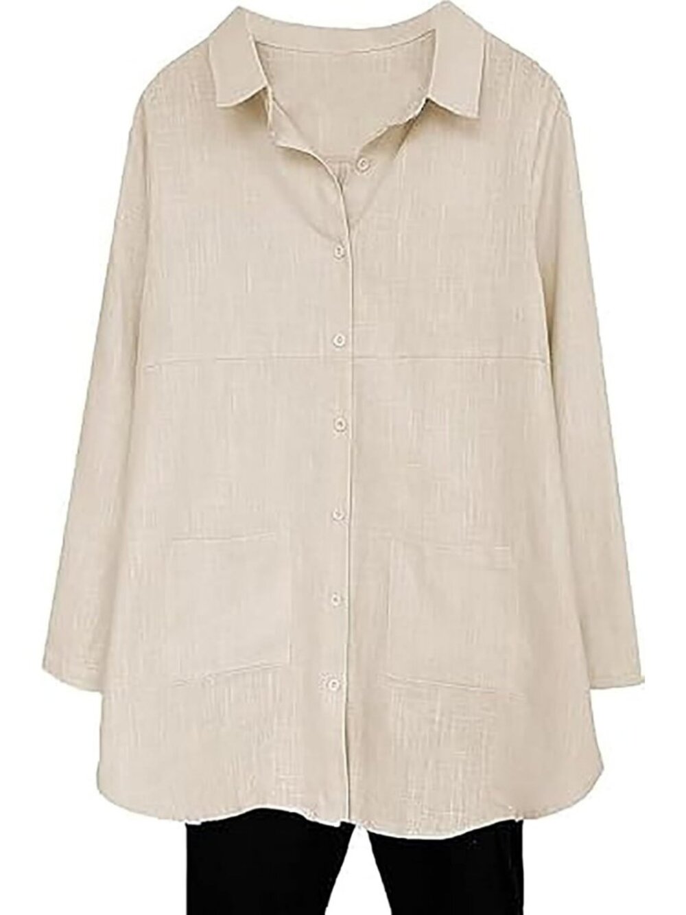 Chic Women's Linen Button-Down Long Sleeve Tunic Shirt - Perfect for Summer!